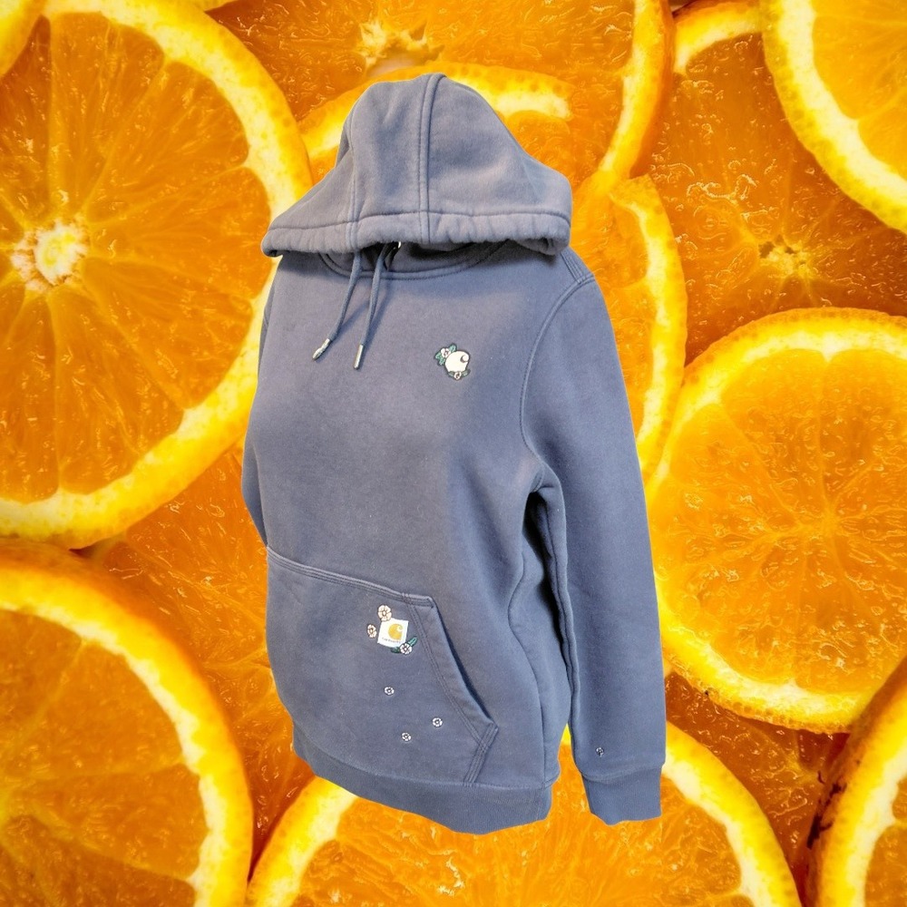 Carhartt Relaxed Fit Hoodie Embroidered Flowers Blue Size S